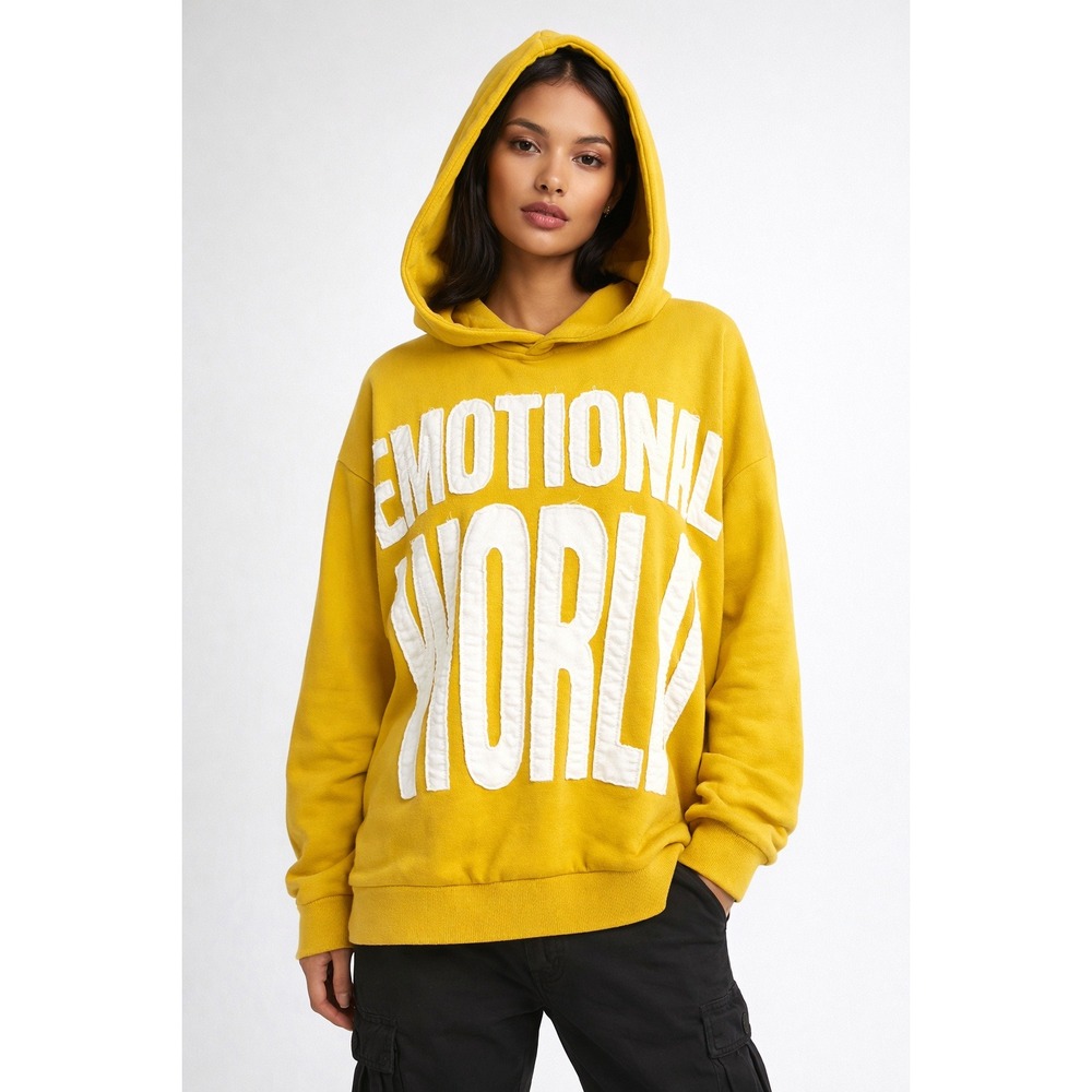 Mixed‎ Emotion Yellow Oversized Graphic Hoodie Sweatshirt XL Trendy Streetwear